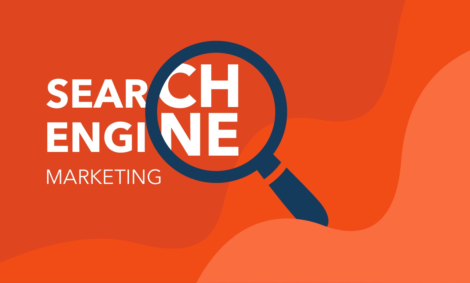 Magnifying glass over text that says Search Enging Marketing.